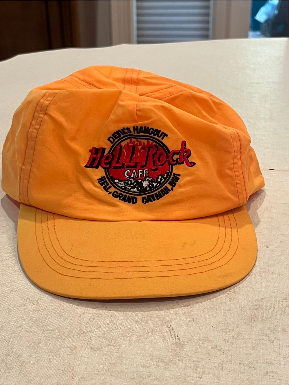 Vintage bright orange Cayman Island HELL Embroidered Cap. GUC!